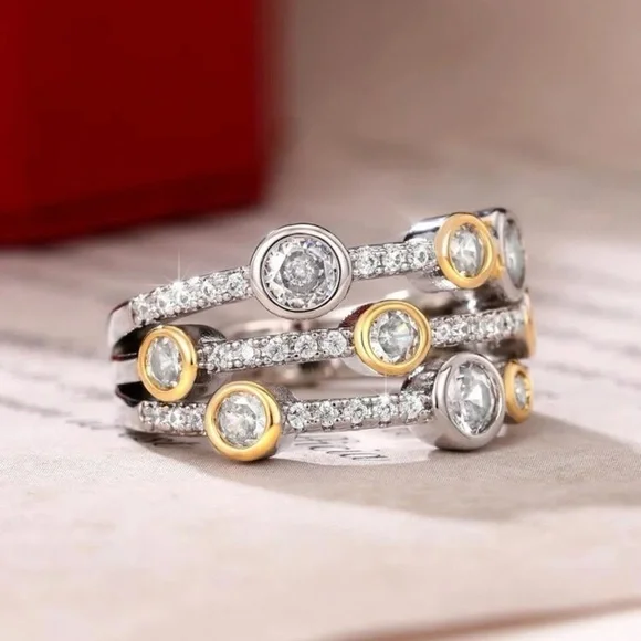 NWT 14K Gold and S925 Cubic Zirconia Trendy Beautiful Ring Size 8 - Picture 3 of 5